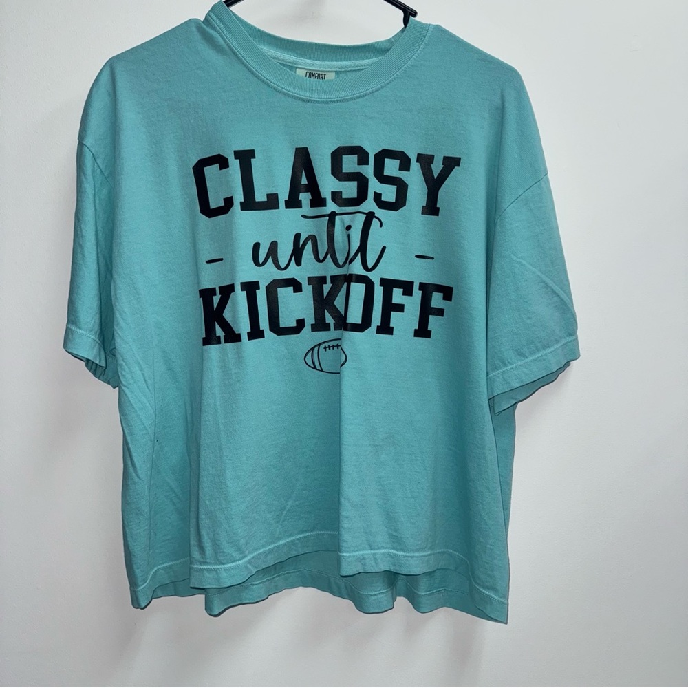 Comfort Colors Aqua 'Classy Until Kickoff' Short Sleeve Tee